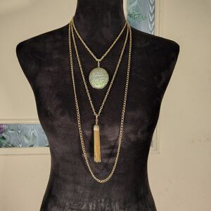 VTG Gold Tone Triple Chain Interchangeable Locket Necklace EMMONS/J99